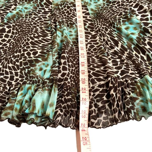 JOSEPH RIBKOFF Turquoise with Dark Brown Leopard Print Ruffle Hem Skirt Sz 16 - Picture 4 of 5